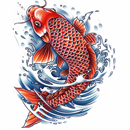 Vibrant koi fish tattoo design with intricate scales and water