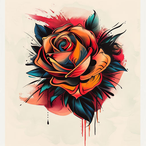 Bold flat tattoo sketch of a gypsy rose