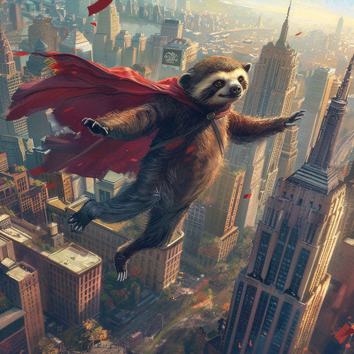 A lazy superhero soars over a bustling city