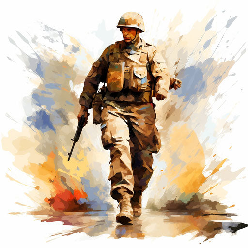Soldier illustration in the style of Impressionistic Art, on white background