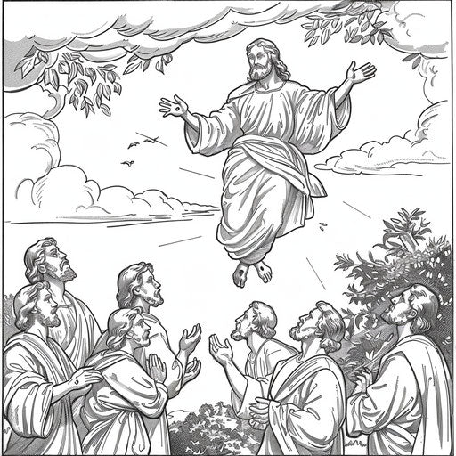 Jesus' Ascension with Disciples - Coloring Book Page
