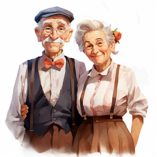 Grandparents illustration in the style of Oil painting, on white background