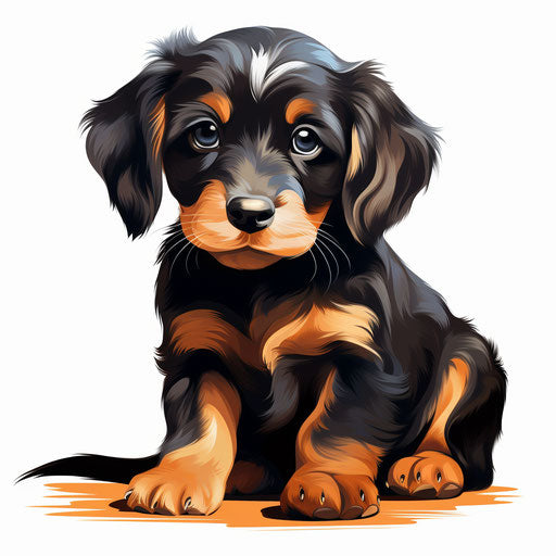 Puppy clipart in the style of chiaroscuro art, on white background