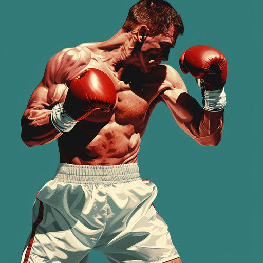Realistic boxing illustration on flat teal background