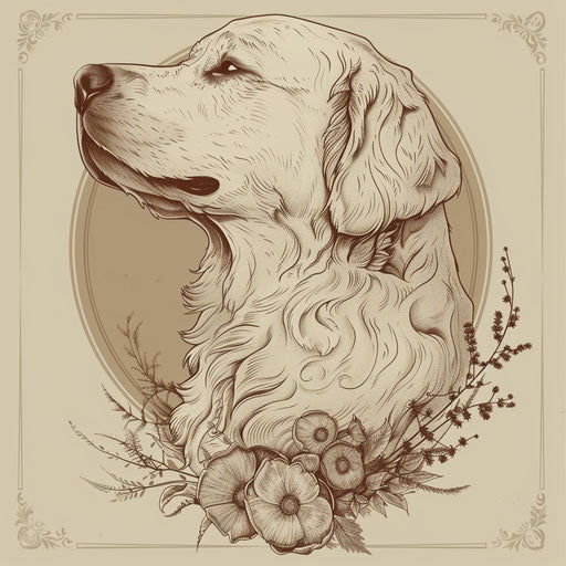 Vintage Golden Retriever tattoo sketch for dog outline