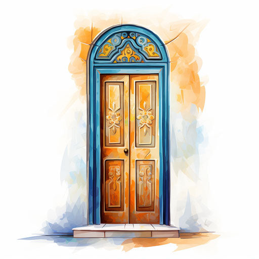 Door clipart in the style of Oil painting, on a white background