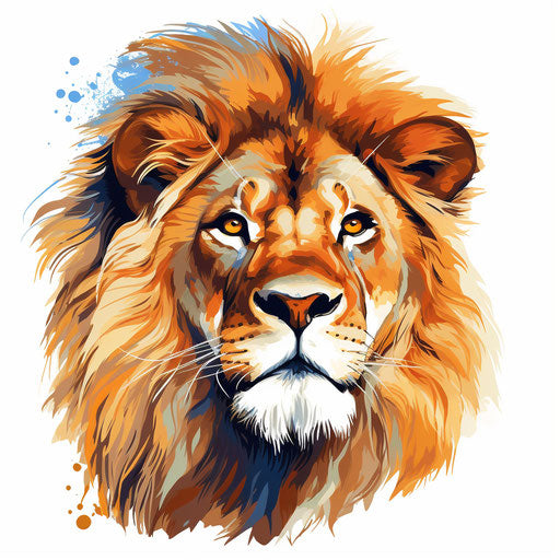 Lion head clipart in the style of Oil painting, on white background