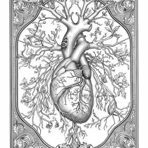 Intricate circulatory system drawing with ornate details