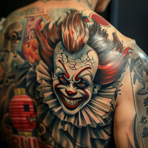 Japanese-style clown tattoo on white background