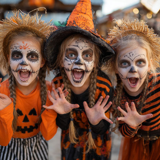 Joyful Girls Dressed in Halloween Costumes
