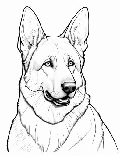 German shepherd coloring page, photo-realistic style