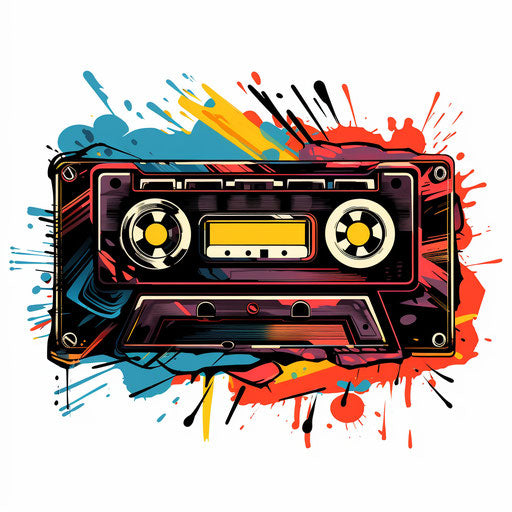 Illustration of audio cassette in the style of Chiaroscuro Art, on white background
