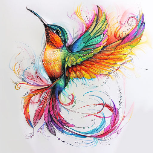 Luminous tropical bird tattoo sketch with bright feathers