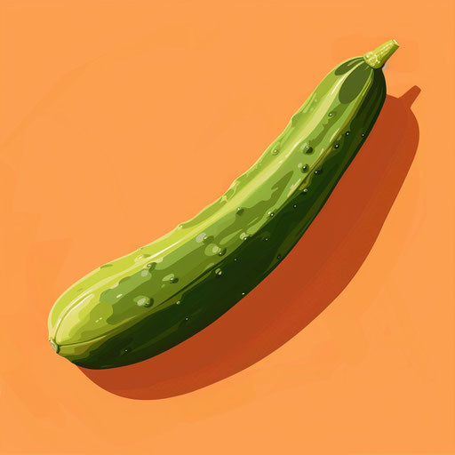 Realistic cucumber clipart on flat sunset orange background