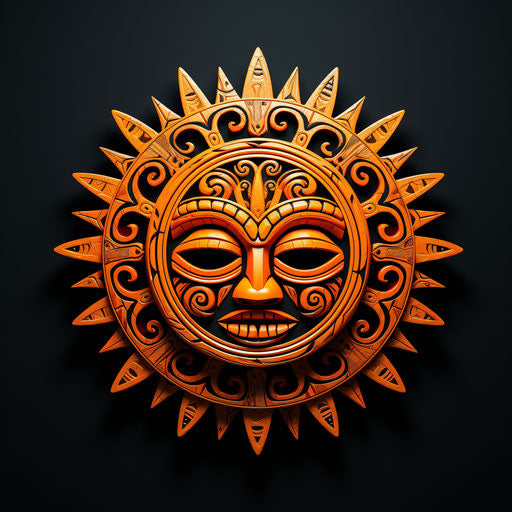 Sun with tribal symbols in Maori and Moche art