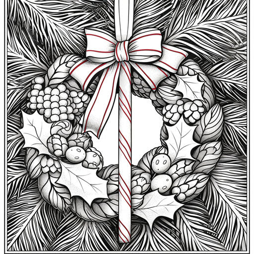 Striped candy hanging on a Christmas wreath