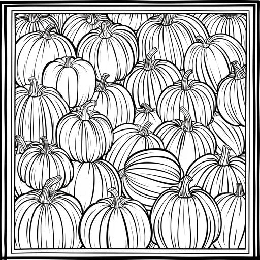 Stylized pumpkin patch with various sizes and shapes