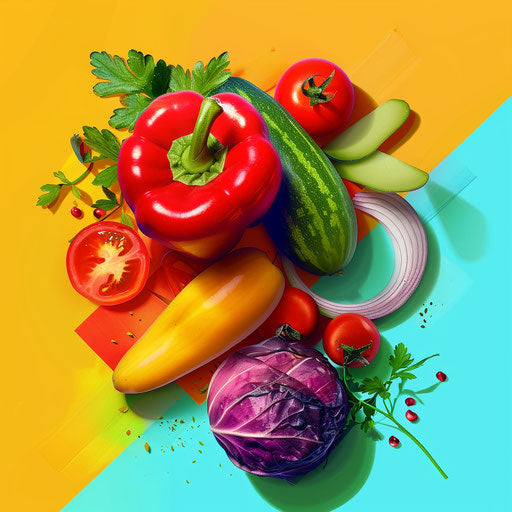 Realistic nutrition clipart on random flat color background