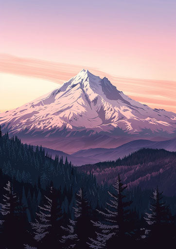 Vector illustration of Mount Hood, pastel colors 5:7