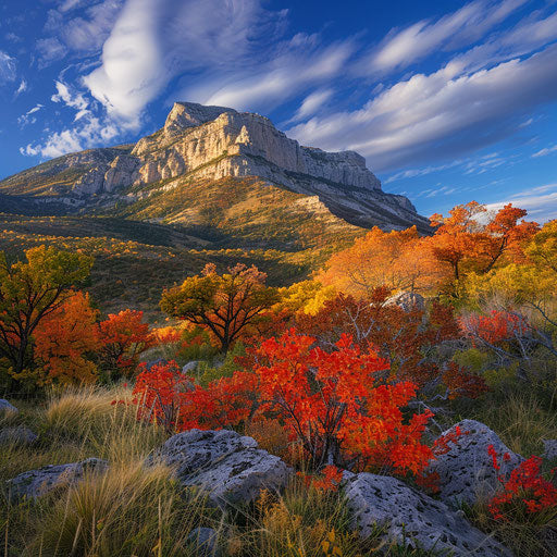 Guadalupe Peak in autumn with colorful foliage