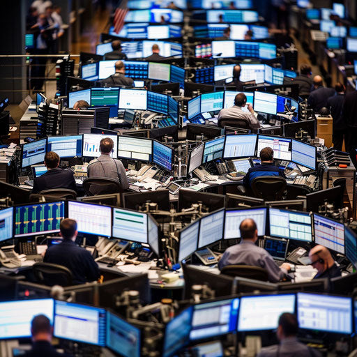 Busy financial trading floor with focused analysts