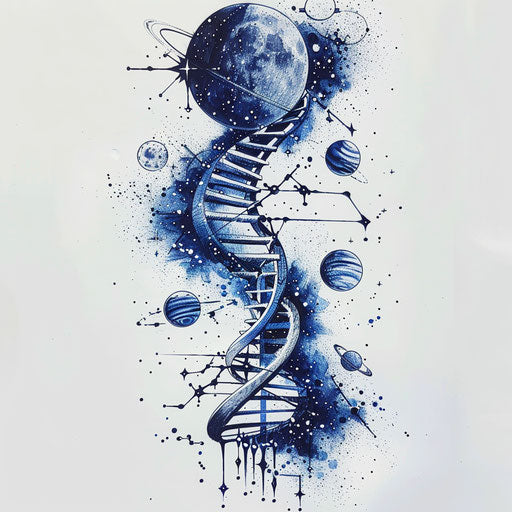 Space-themed DNA tattoo sketch in clipart style