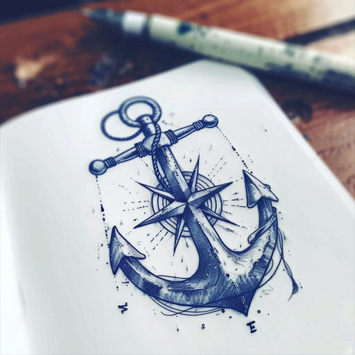Naval anchor and compass tattoo, symbolizing direction and stability