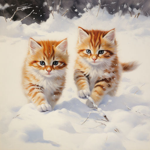 Manx cat kittens playing in the snow