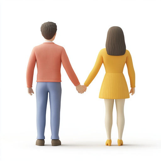 3D rendering of people holding hands on white background