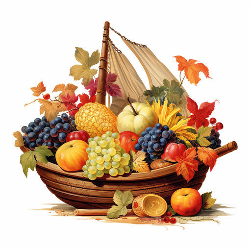 Cornucopia clipart in Oil painting style, on white background