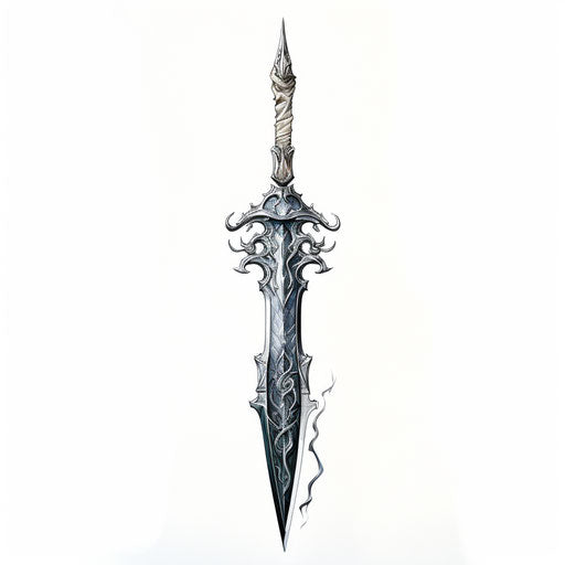 Sword drawing on a white background, in the style of kinetic sculptor