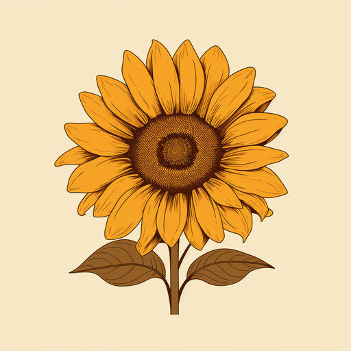 Sunflower outline, whimsical book style, ambient occlusion