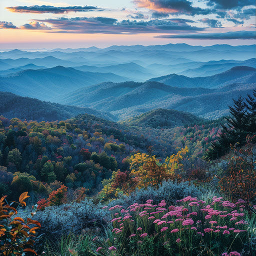 Beautiful views of Blue Ridge mountains in North Carolina