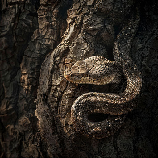 Python snake coiled around a tree trunk – IMAGELLA