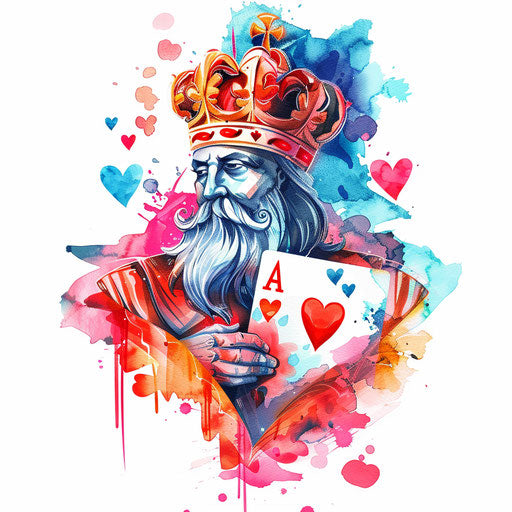 King of hearts watercolor style flat tattoo sketch