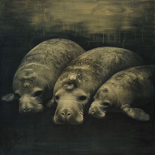 Manatees resting together, peaceful and serene