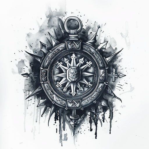 Gothic tattoo sketch of a Viking compass