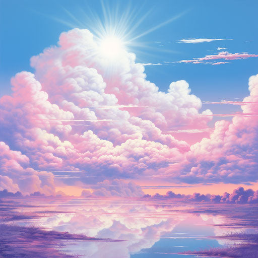 Pastel clouds with sun, vaporwave style and nostalgia