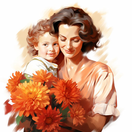 Mother illustration in the style of an oil painting, on white background