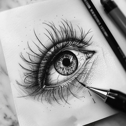 Elegant flat tattoo sketch of a micro realism eye