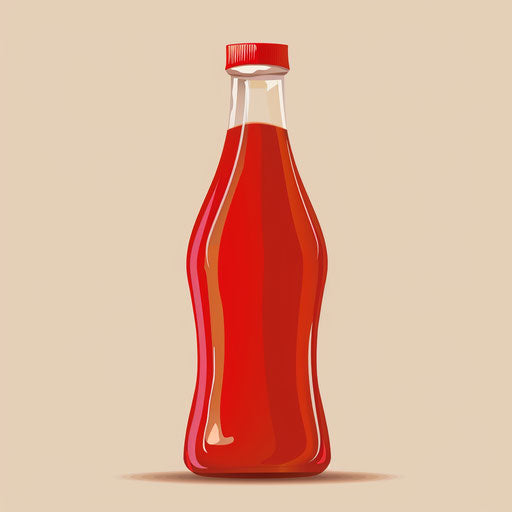 Realistic ketchup clipart with flat random background, metallic sheen and realistic textures