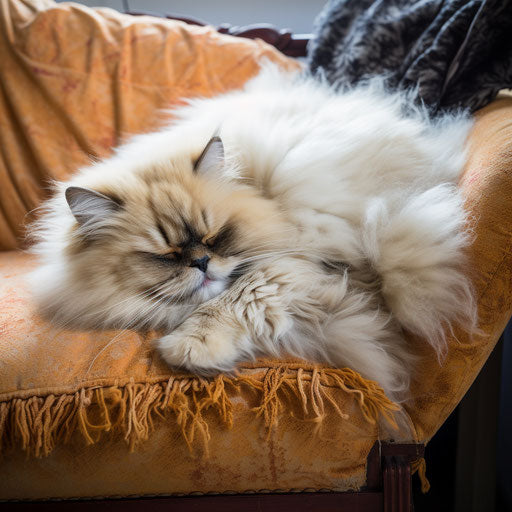 Himalayan cat napping on a couch