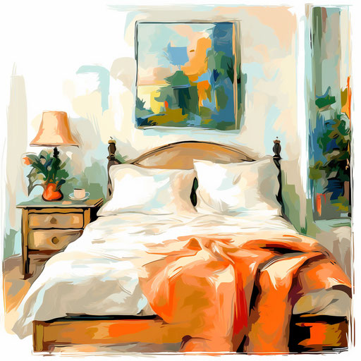 Bedroom clipart in the style of Impressionistic Art