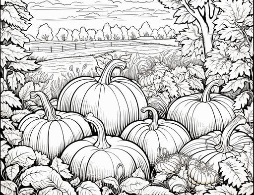 Pumpkin garden in photorealistic pictorial fabric