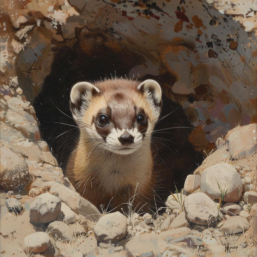 Young black-footed ferret exploring outside for the first time