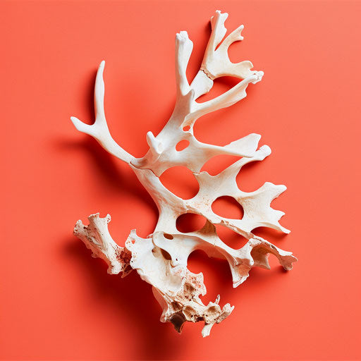 Realistic bone art on vibrant coral background
