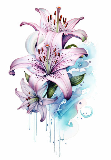 Pink lily tattoo on paper, feminine and romantic