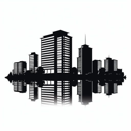 Minimalist style building silhouette on white background