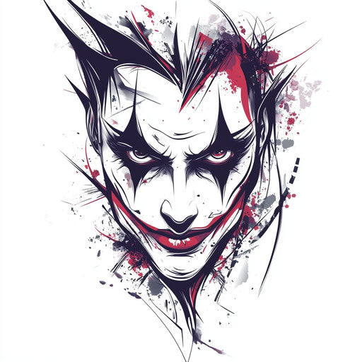 Illustration of joker card with piercing gaze and sharp lines