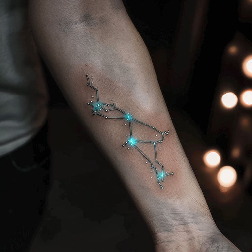 Flat tattoo sketch of the Aquarius constellation with luminous stars
